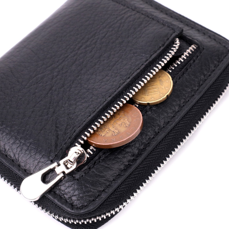 Женский кожаный кошелек на молнии с металлическим логотипом производителя ST Leather Черный