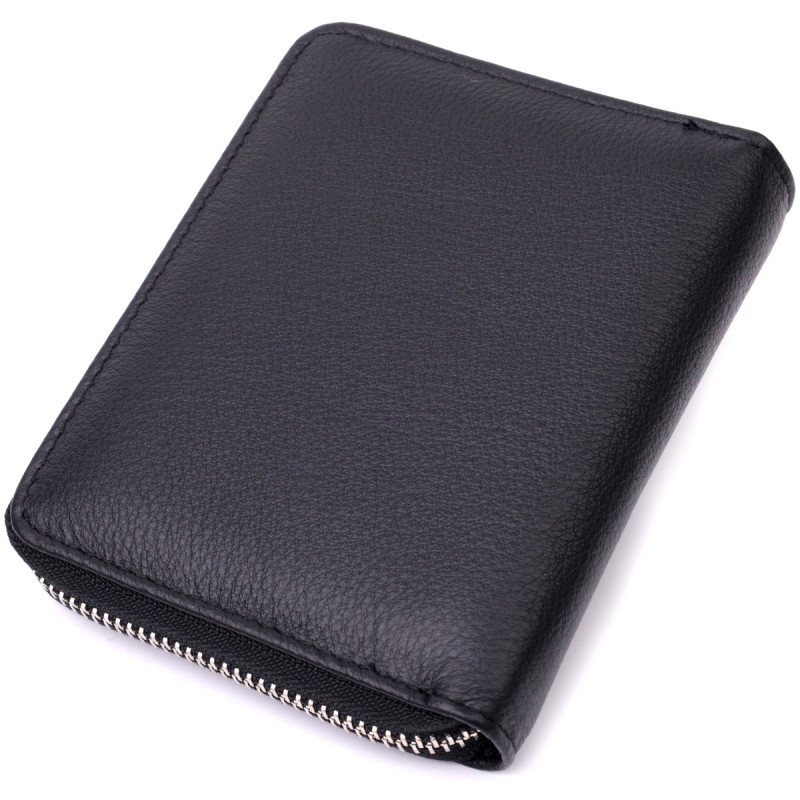Портмоне для женщин на молнии в классическом цвете из натуральной кожи ST Leather Черный