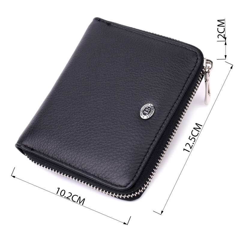 Портмоне для женщин на молнии в классическом цвете из натуральной кожи ST Leather Черный