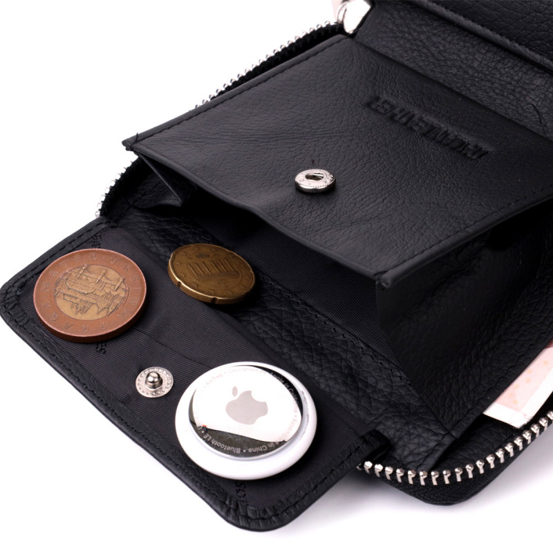 Портмоне для женщин на молнии в классическом цвете из натуральной кожи ST Leather Черный