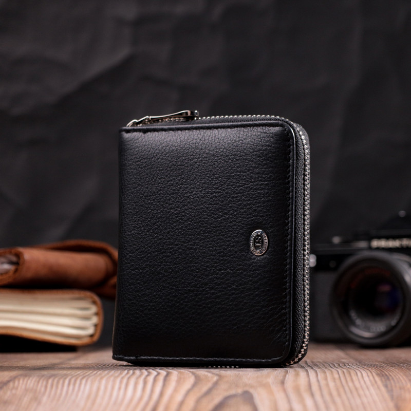 Портмоне для женщин на молнии в классическом цвете из натуральной кожи ST Leather Черный