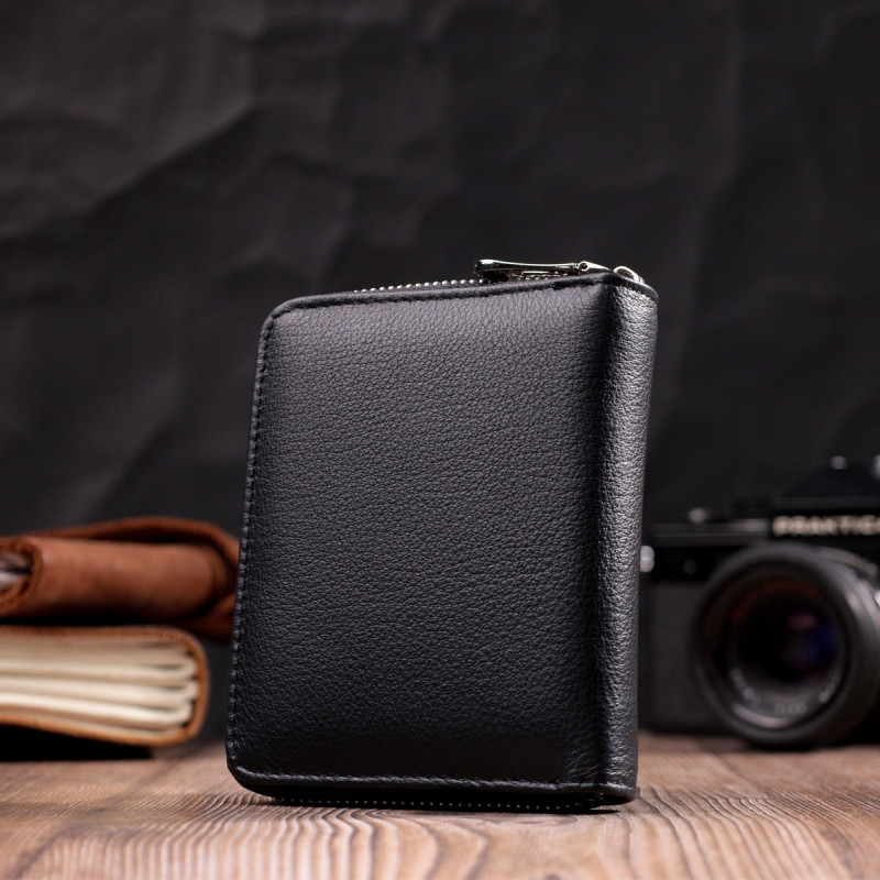 Портмоне для женщин на молнии в классическом цвете из натуральной кожи ST Leather Черный