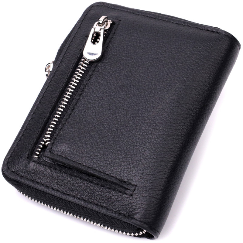 Кожаный кошелек для женщин на молнии с тисненым логотипом производителя ST Leather Черный