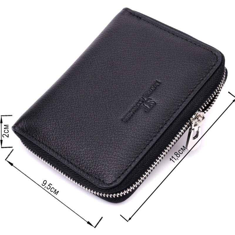 Кожаный кошелек для женщин на молнии с тисненым логотипом производителя ST Leather Черный