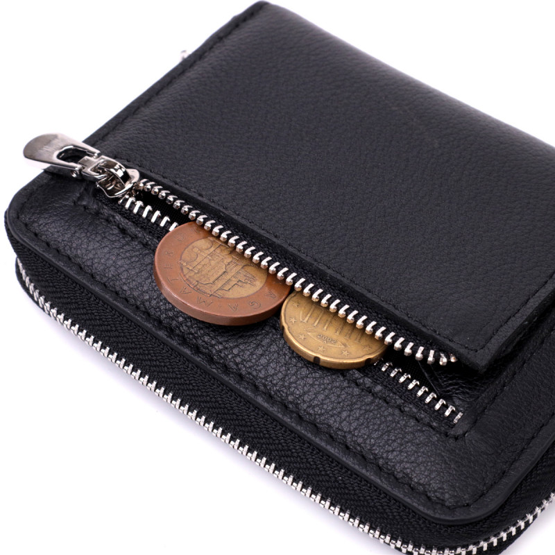 Кожаный кошелек для женщин на молнии с тисненым логотипом производителя ST Leather Черный