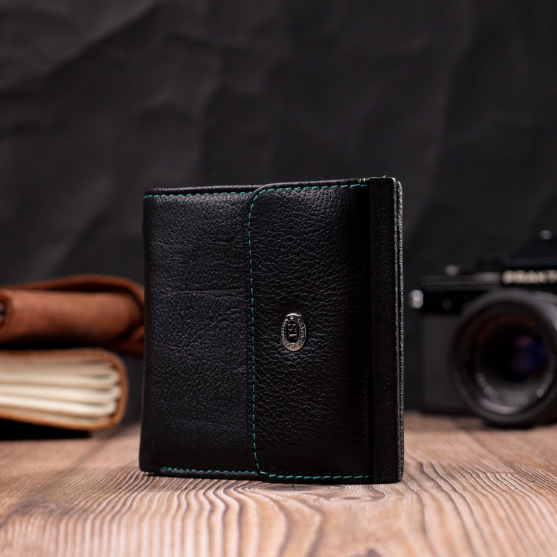 Женский оригинальный кошелек среднего размера из натуральной кожи ST Leather Черный
