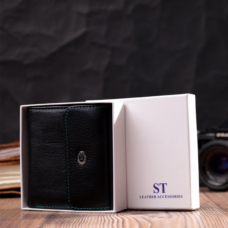 Женский оригинальный кошелек среднего размера из натуральной кожи ST Leather Черный
