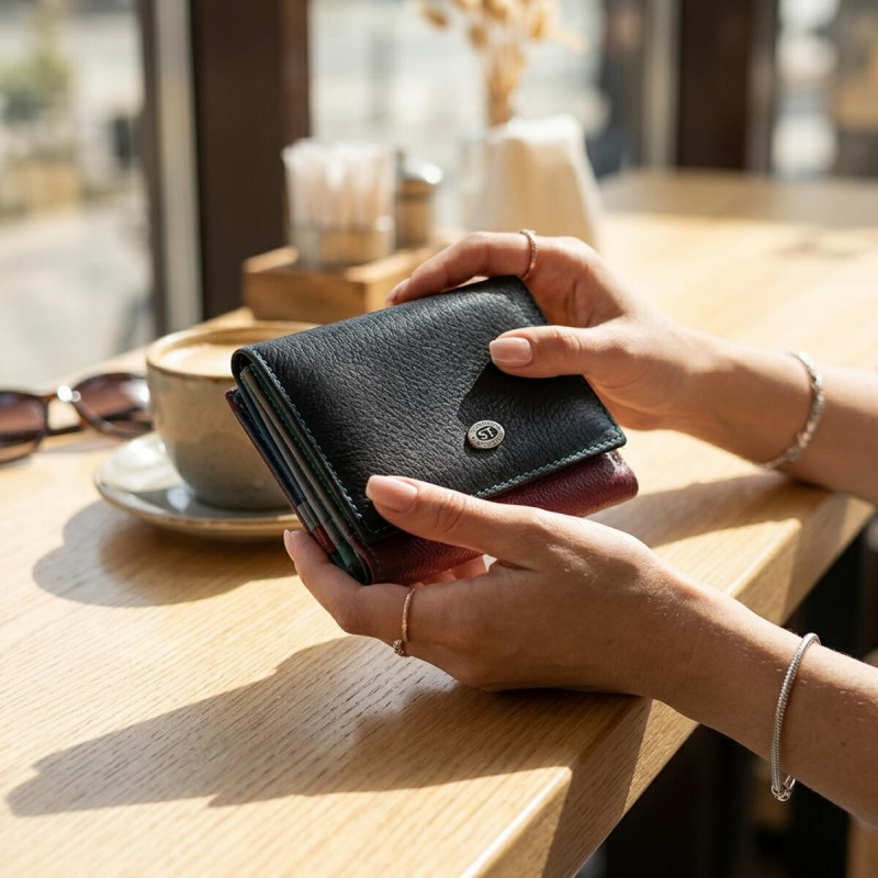 Стильный женский кошелек с оригинальной монетницей из натуральной кожи ST Leather Разноцветный