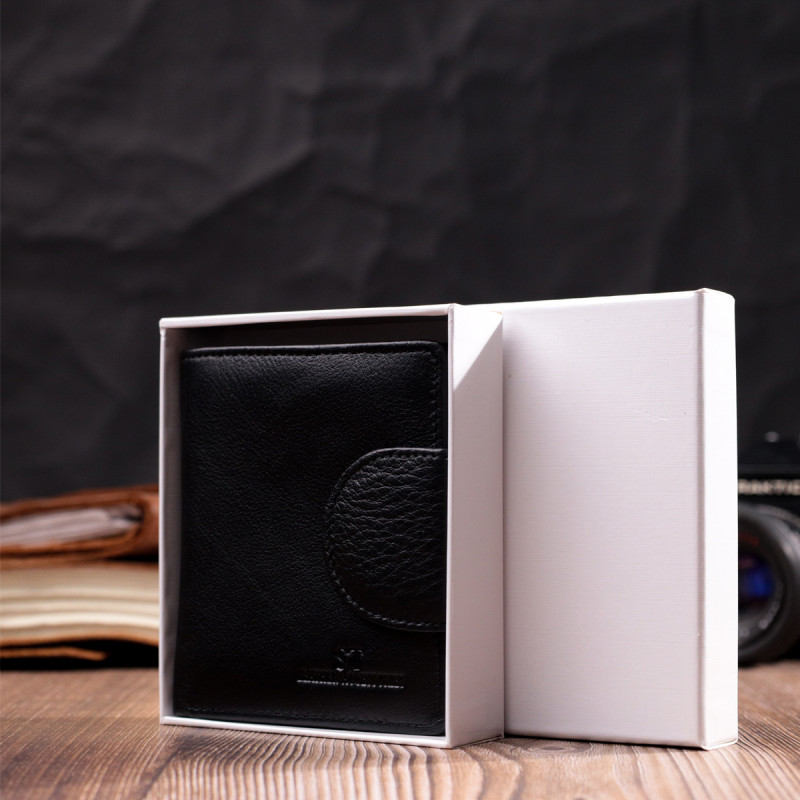 Надежный кошелек для женщин вертикального типа из натуральной кожи ST Leather Черный