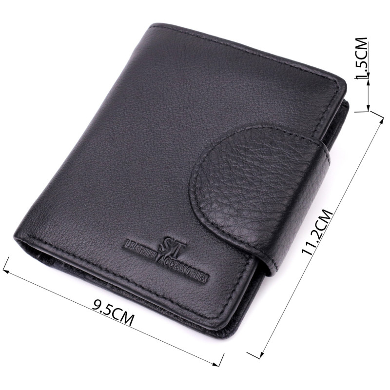 Надежный кошелек для женщин вертикального типа из натуральной кожи ST Leather Черный