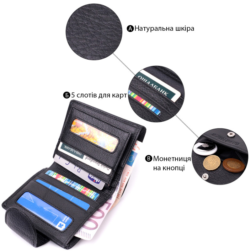 Надежный кошелек для женщин вертикального типа из натуральной кожи ST Leather Черный