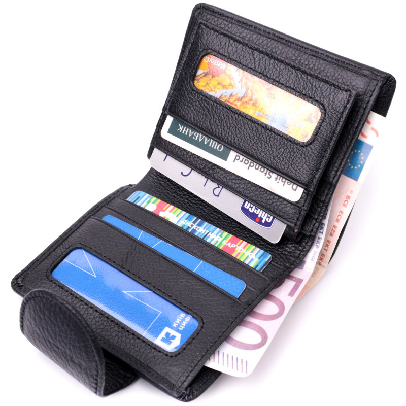 Надежный кошелек для женщин вертикального типа из натуральной кожи ST Leather Черный