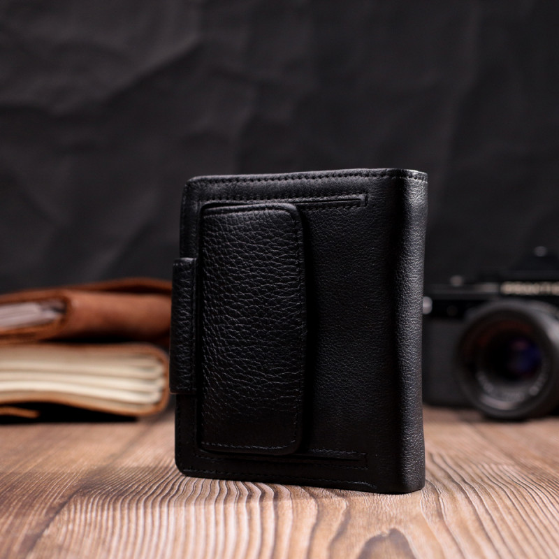 Надежный кошелек для женщин вертикального типа из натуральной кожи ST Leather Черный