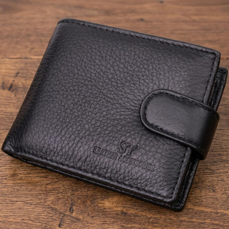 Невеликий місткий гаманець із натуральної шкіри ST Leather Чорний