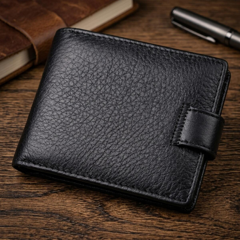 Невеликий місткий гаманець із натуральної шкіри ST Leather Чорний