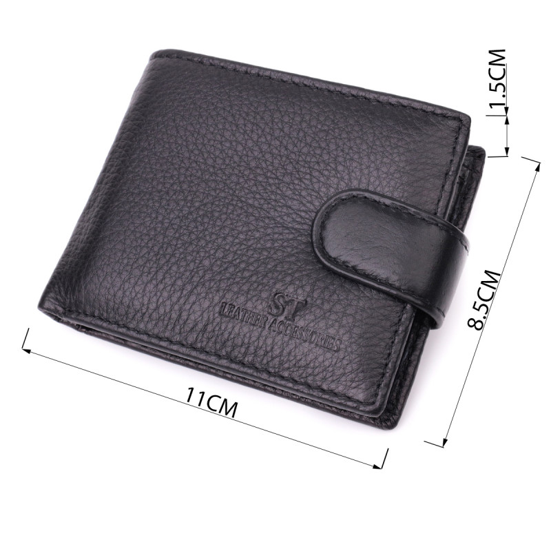 Небольшой вместительный кошелек из натуральной кожи ST Leather Черный