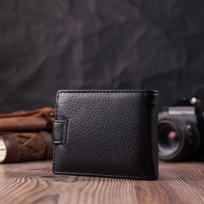 Небольшой вместительный кошелек из натуральной кожи ST Leather Черный