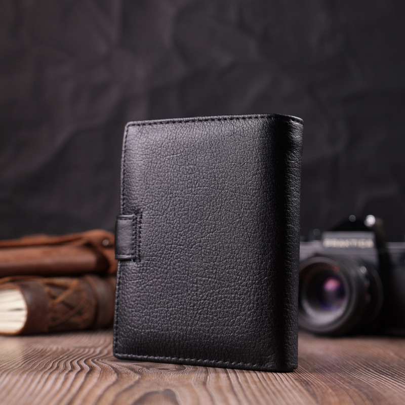 Солидный мужской бумажник из натуральной кожи ST Leather Черный
