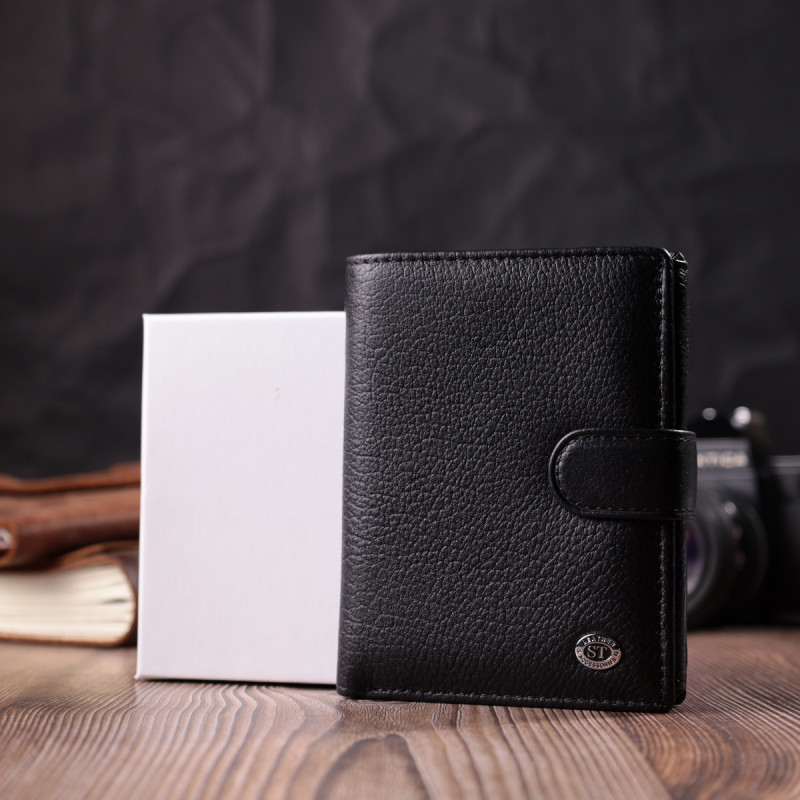 Солидный мужской бумажник из натуральной кожи ST Leather Черный