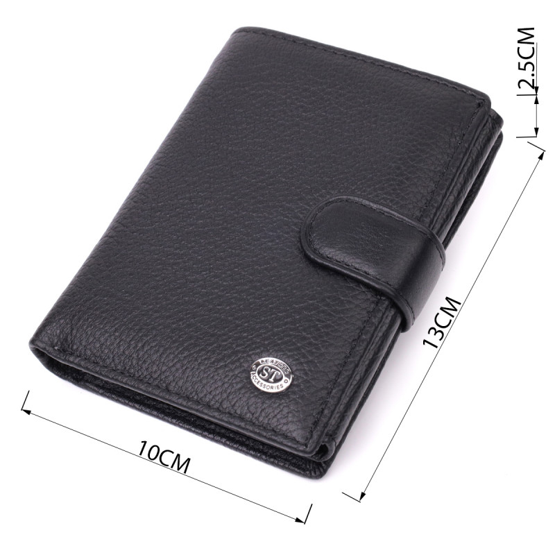 Солидный мужской бумажник из натуральной кожи ST Leather Черный