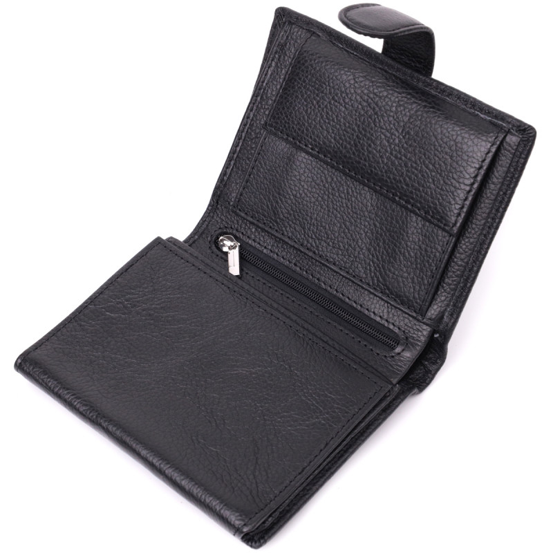 Солидный мужской бумажник из натуральной кожи ST Leather Черный