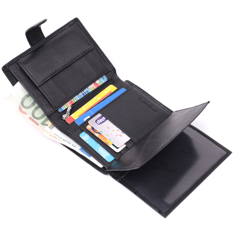 Солидный мужской бумажник из натуральной кожи ST Leather Черный
