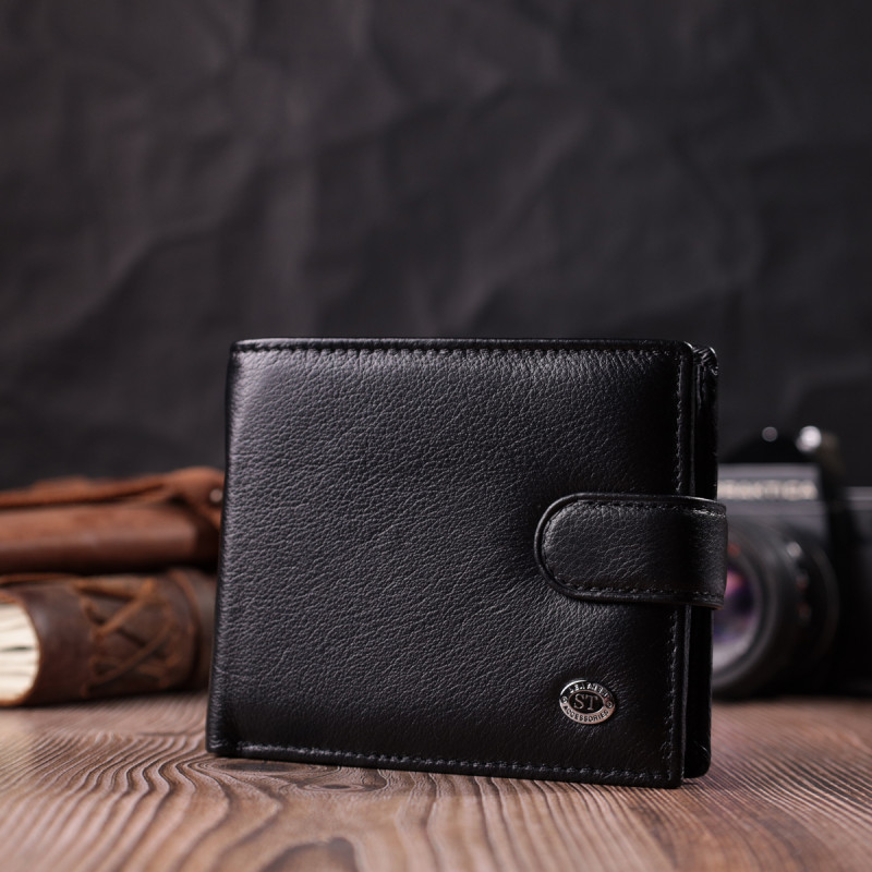 Гаманець чоловічий середнього розміру з натуральної шкіри ST Leather Чорний