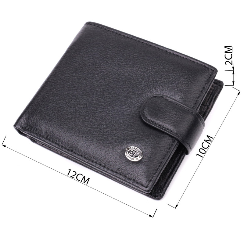 Бумажник мужской среднего размера из натуральной кожи ST Leather Черный