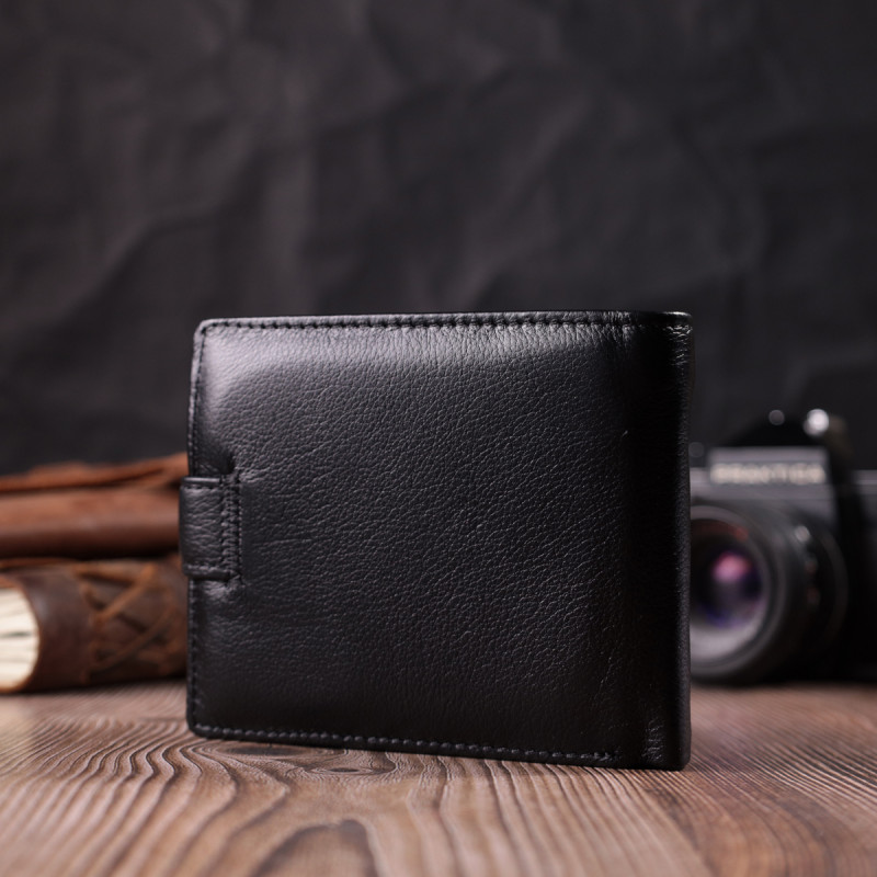 Бумажник мужской среднего размера из натуральной кожи ST Leather Черный
