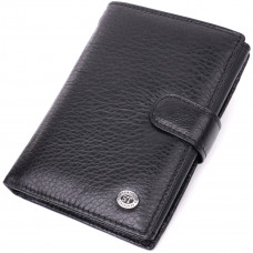 Практичный мужской бумажник с блоком под документы из натуральной кожи ST Leather Черный