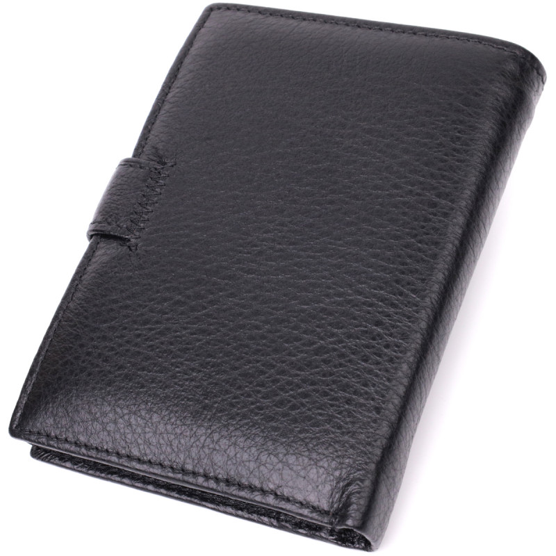 Практичный мужской бумажник с блоком под документы из натуральной кожи ST Leather Черный