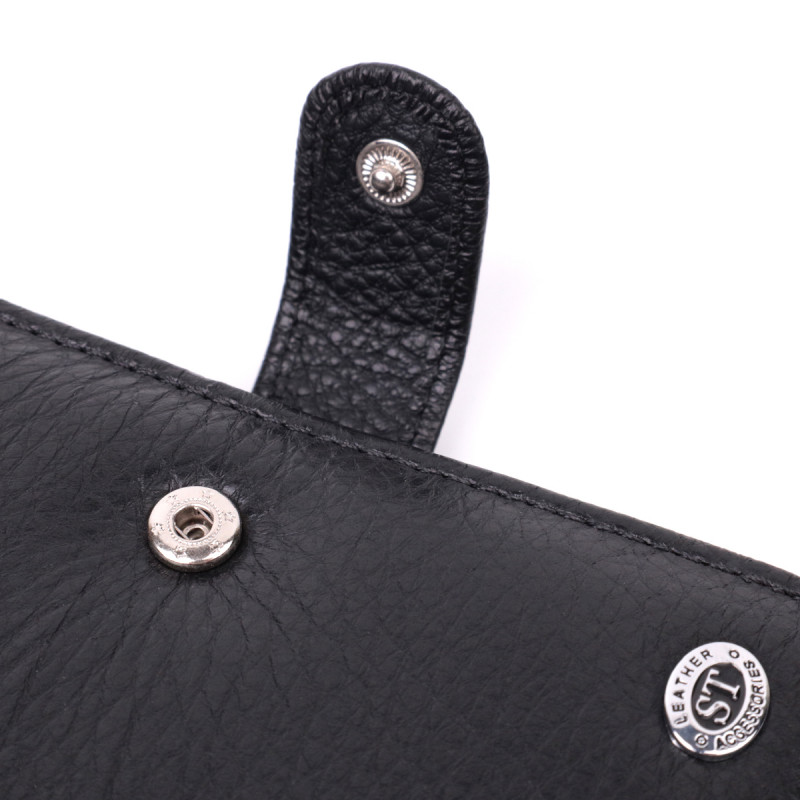 Практичный мужской бумажник с блоком под документы из натуральной кожи ST Leather Черный