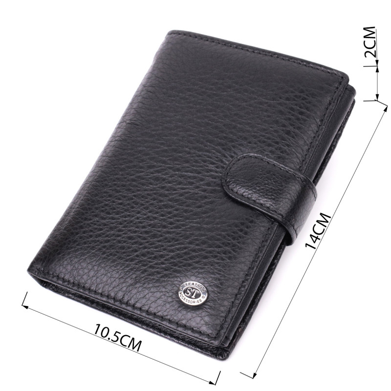 Практичный мужской бумажник с блоком под документы из натуральной кожи ST Leather Черный
