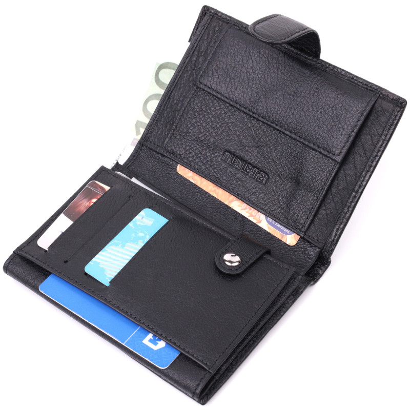 Практичный мужской бумажник с блоком под документы из натуральной кожи ST Leather Черный
