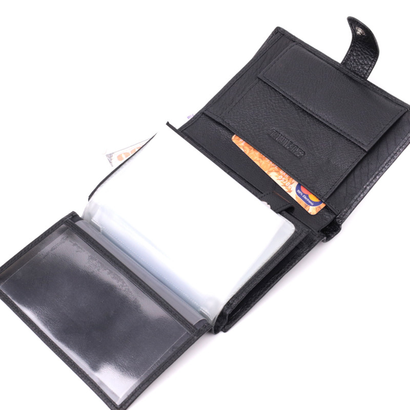 Практичный мужской бумажник с блоком под документы из натуральной кожи ST Leather Черный