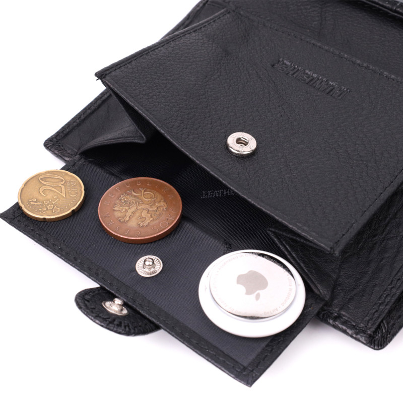 Практичный мужской бумажник с блоком под документы из натуральной кожи ST Leather Черный