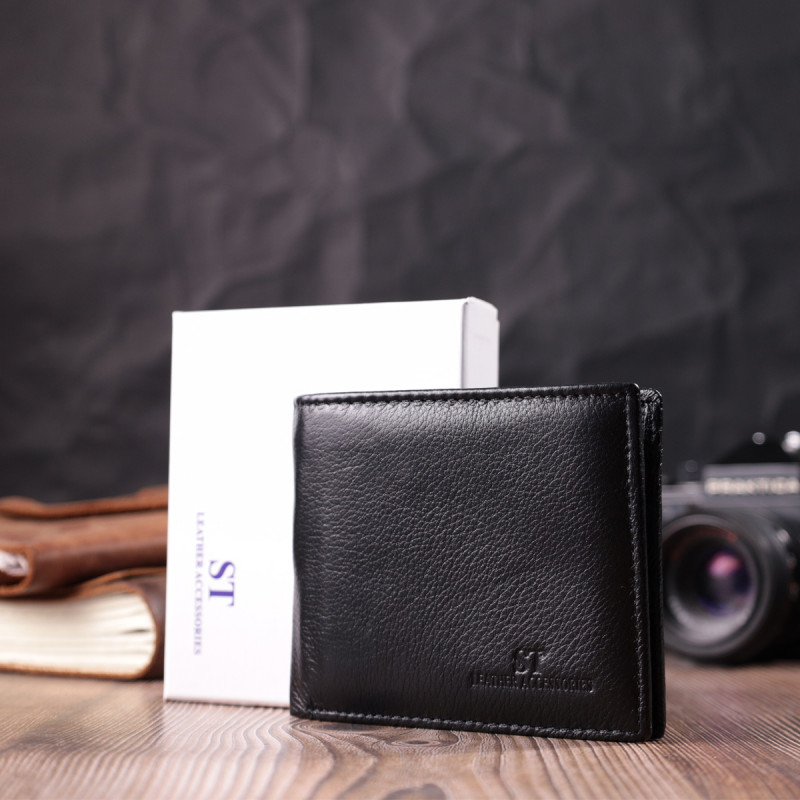 Кожаное мужское портмоне из зажимом ST Leather Черный