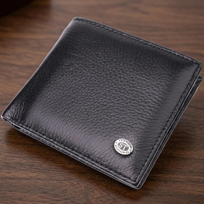 Мужское кожаное портмоне из зажимом ST Leather Черный