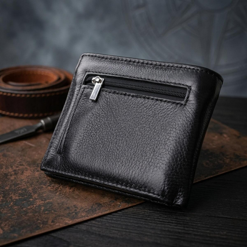 Мужское кожаное портмоне из зажимом ST Leather Черный