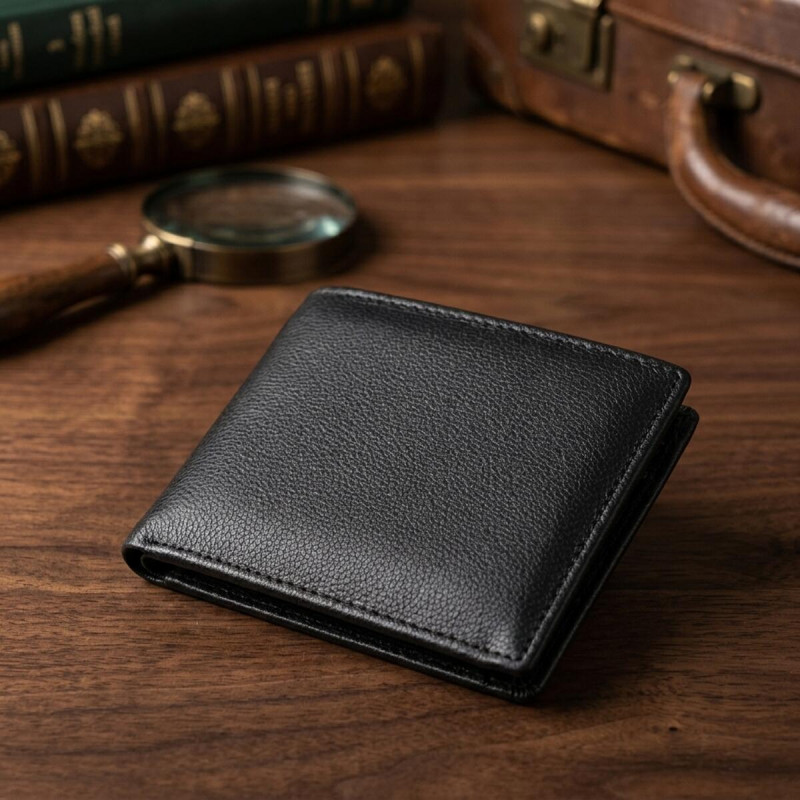 Компактне чоловіче портмоне з натуральної шкіри ST Leather Чорний