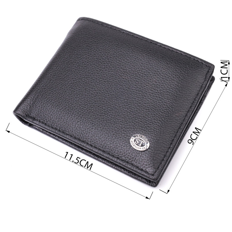 Компактное мужское портмоне из натуральной кожи ST Leather Черный