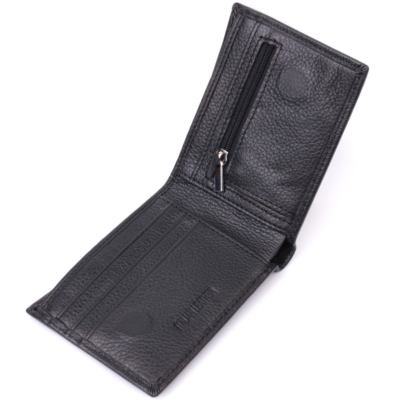Компактное мужское портмоне из натуральной кожи ST Leather Черный