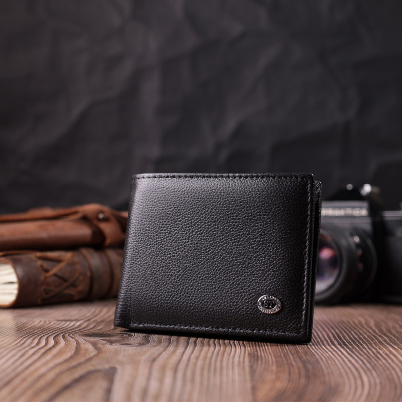 Компактное мужское портмоне из натуральной кожи ST Leather Черный