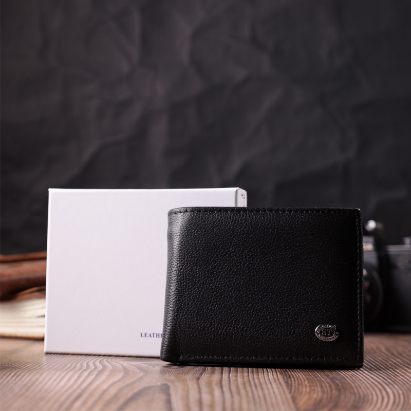 Компактное мужское портмоне из натуральной кожи ST Leather Черный