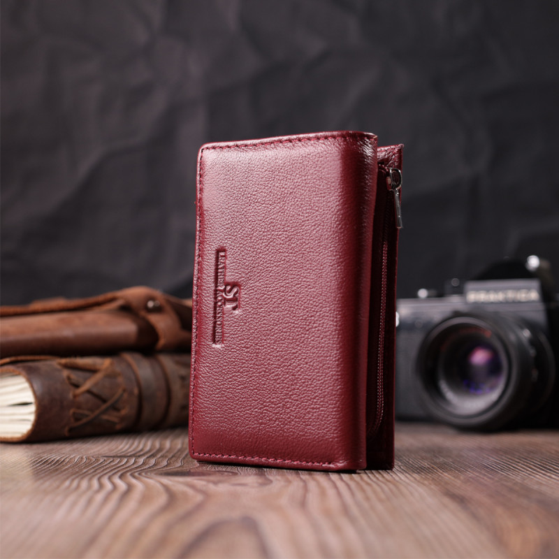 Кожаный женский кошелек в три сложения ST Leather Бордовый