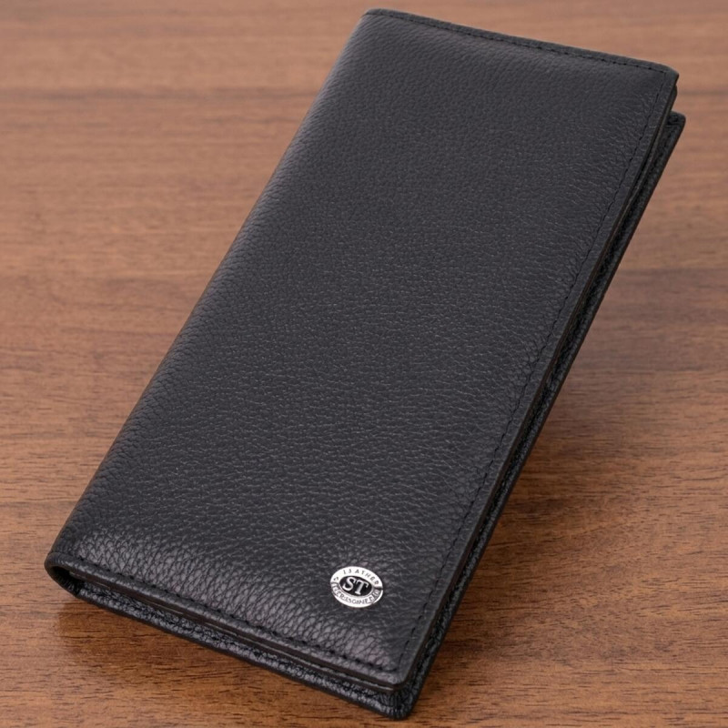 Женский вертикальный кошелек на магнитах из натуральной кожи ST Leather Черный