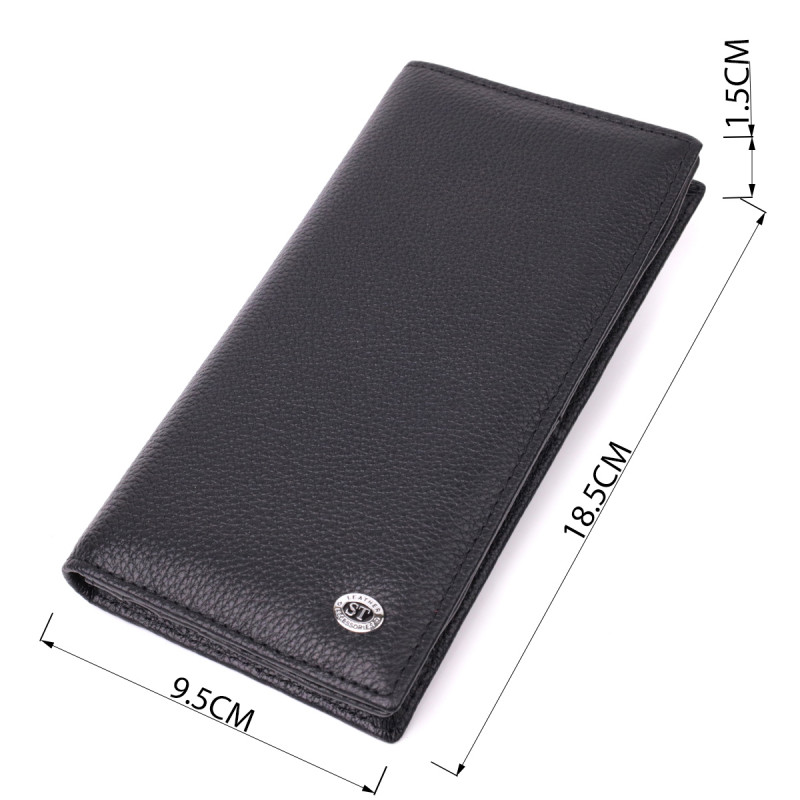 Женский вертикальный кошелек на магнитах из натуральной кожи ST Leather Черный