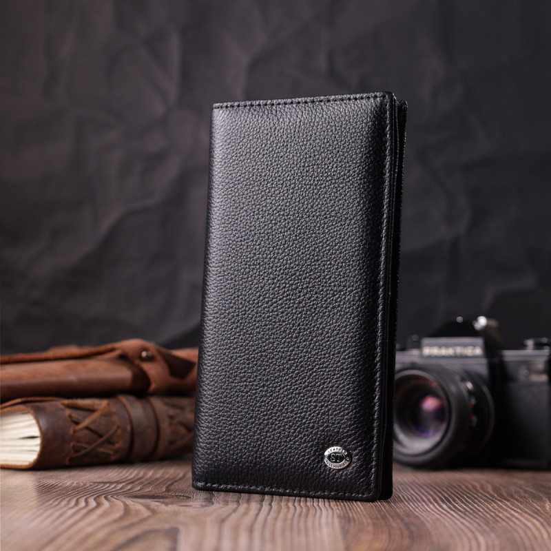 Женский вертикальный кошелек на магнитах из натуральной кожи ST Leather Черный