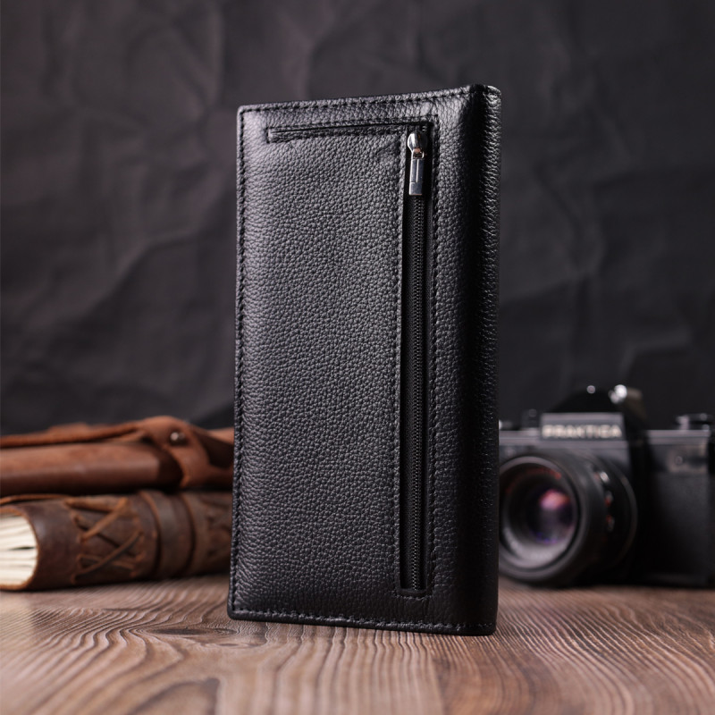 Женский вертикальный кошелек на магнитах из натуральной кожи ST Leather Черный