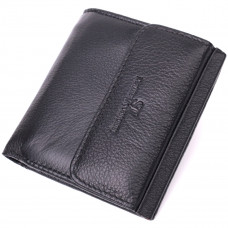 Компактный женский кошелек с монетницей снаружи из натуральной кожи ST Leather Черный